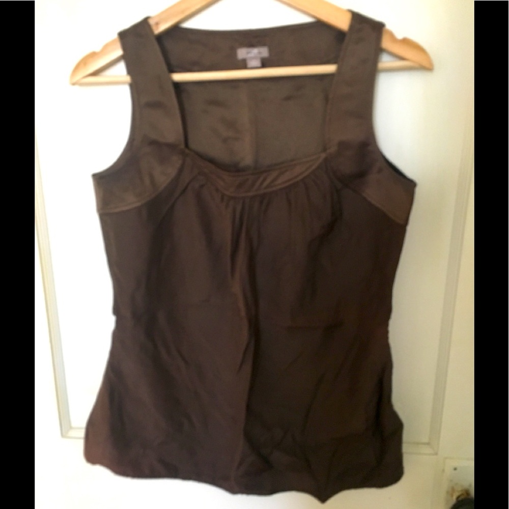 Brown Silk Blend Sleeveless Top